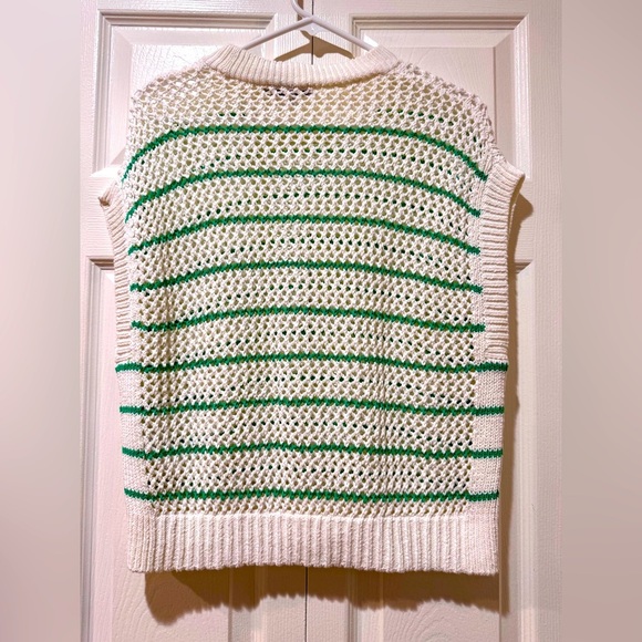 Madewell Crew Neck Open-Stitch Sweater Tee in Green Stripe. Size Small. NWT - Picture 2 of 16